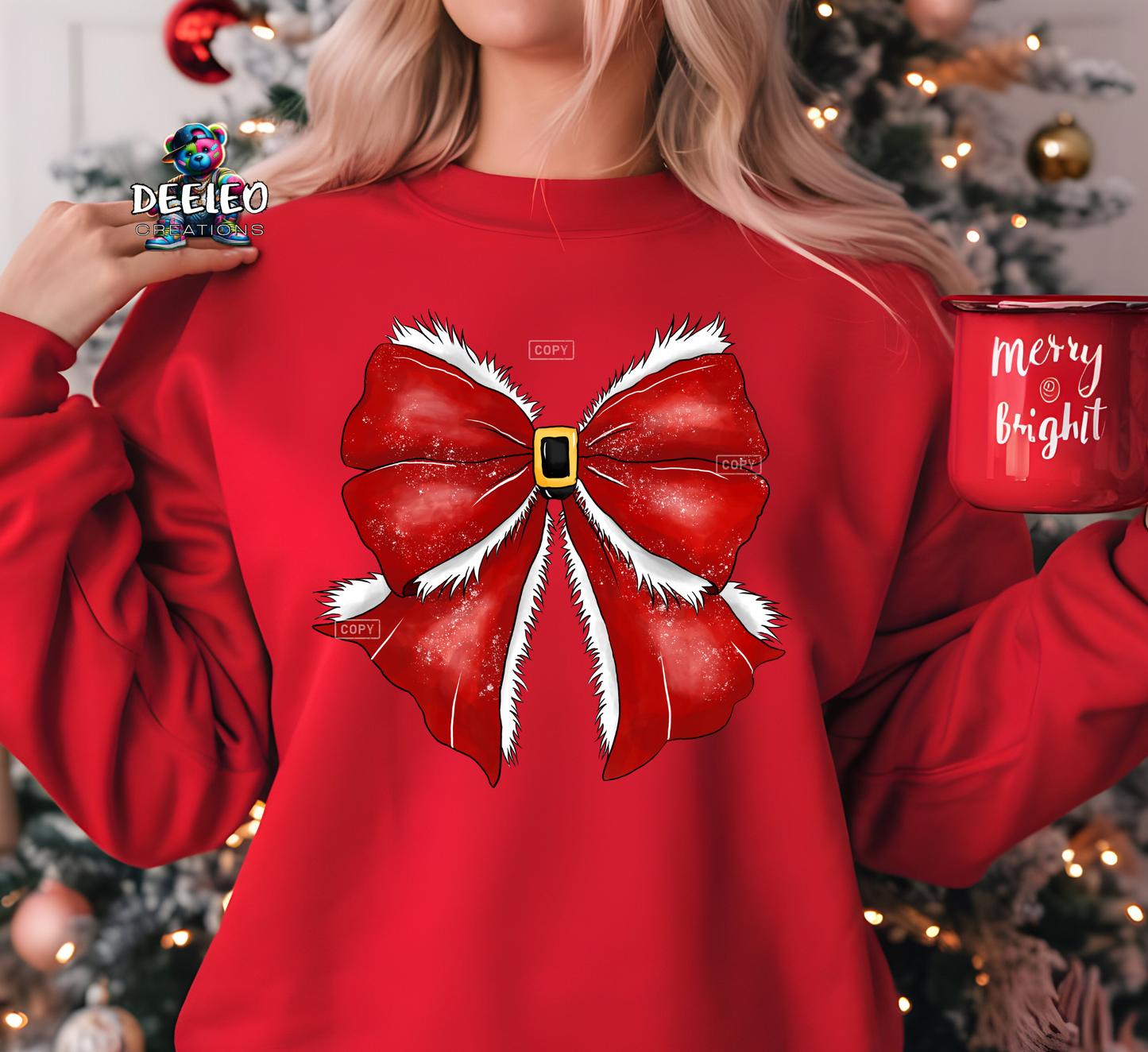Red Santa Christmas Bow Sweatshirt