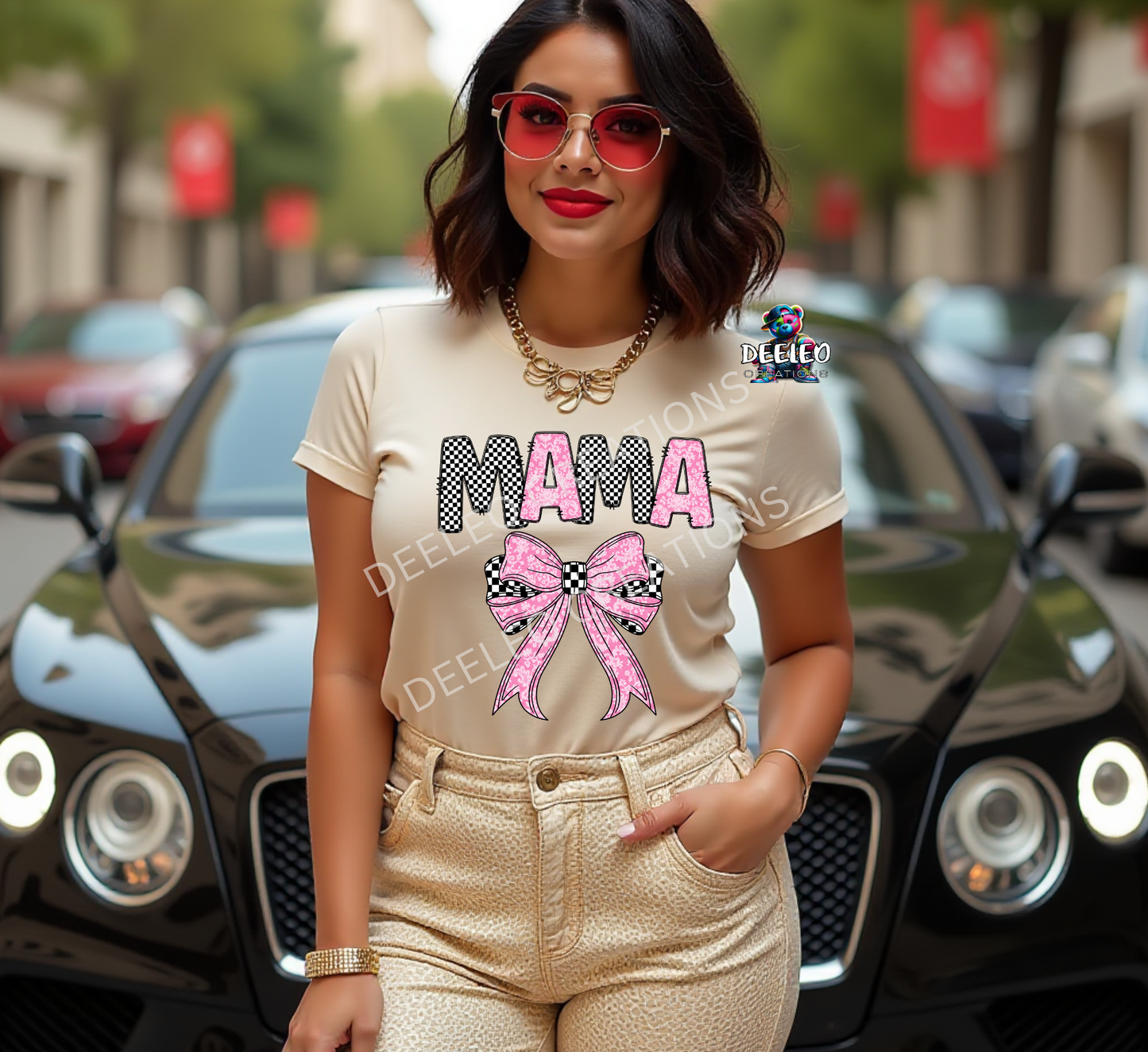 Checkered and Lace MAMA Bow DTF Transfer