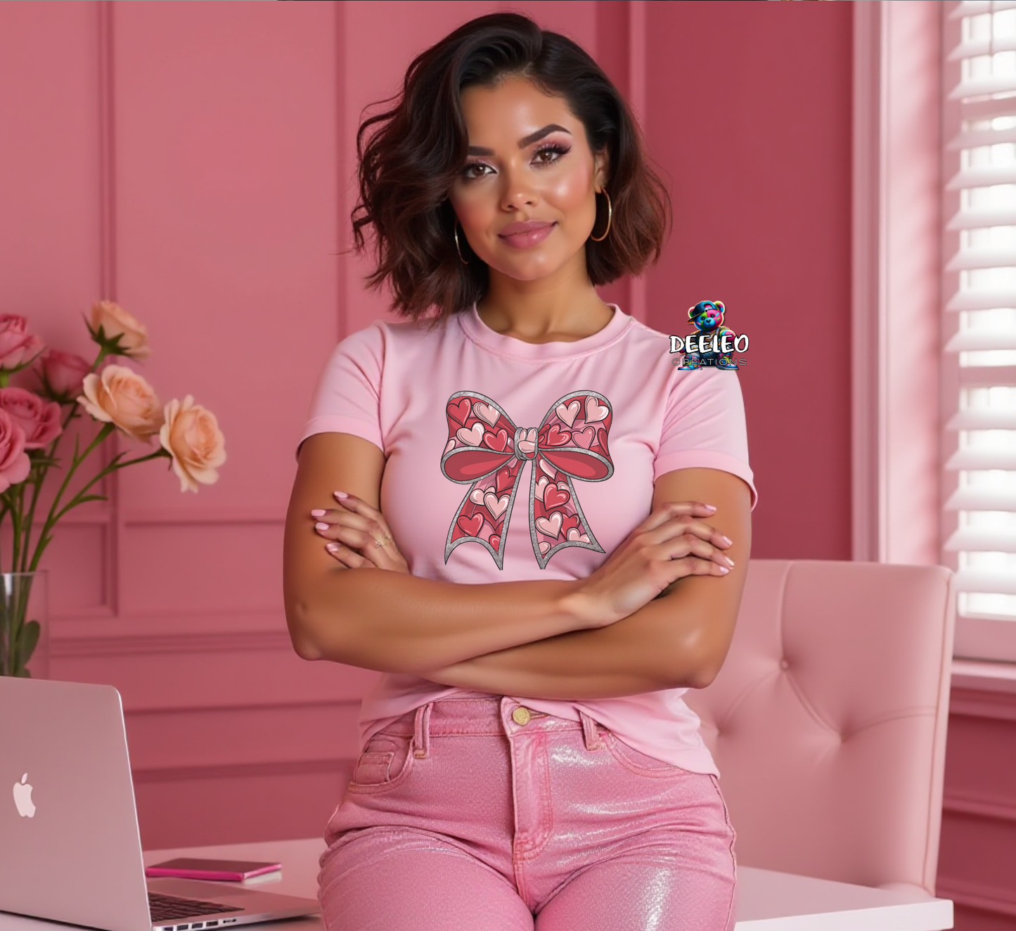 Pink Heart Bow with Silver T-Shirt