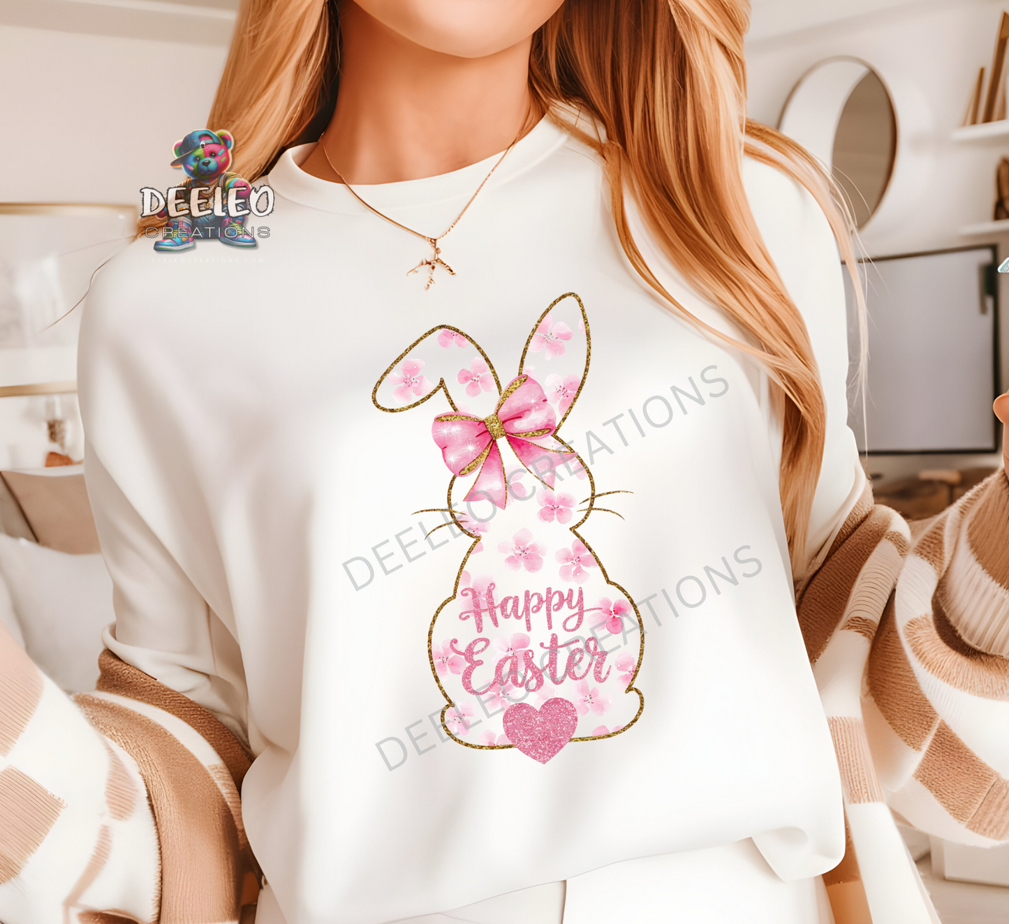 Happy Easter Outline Bunny DTF Transfer