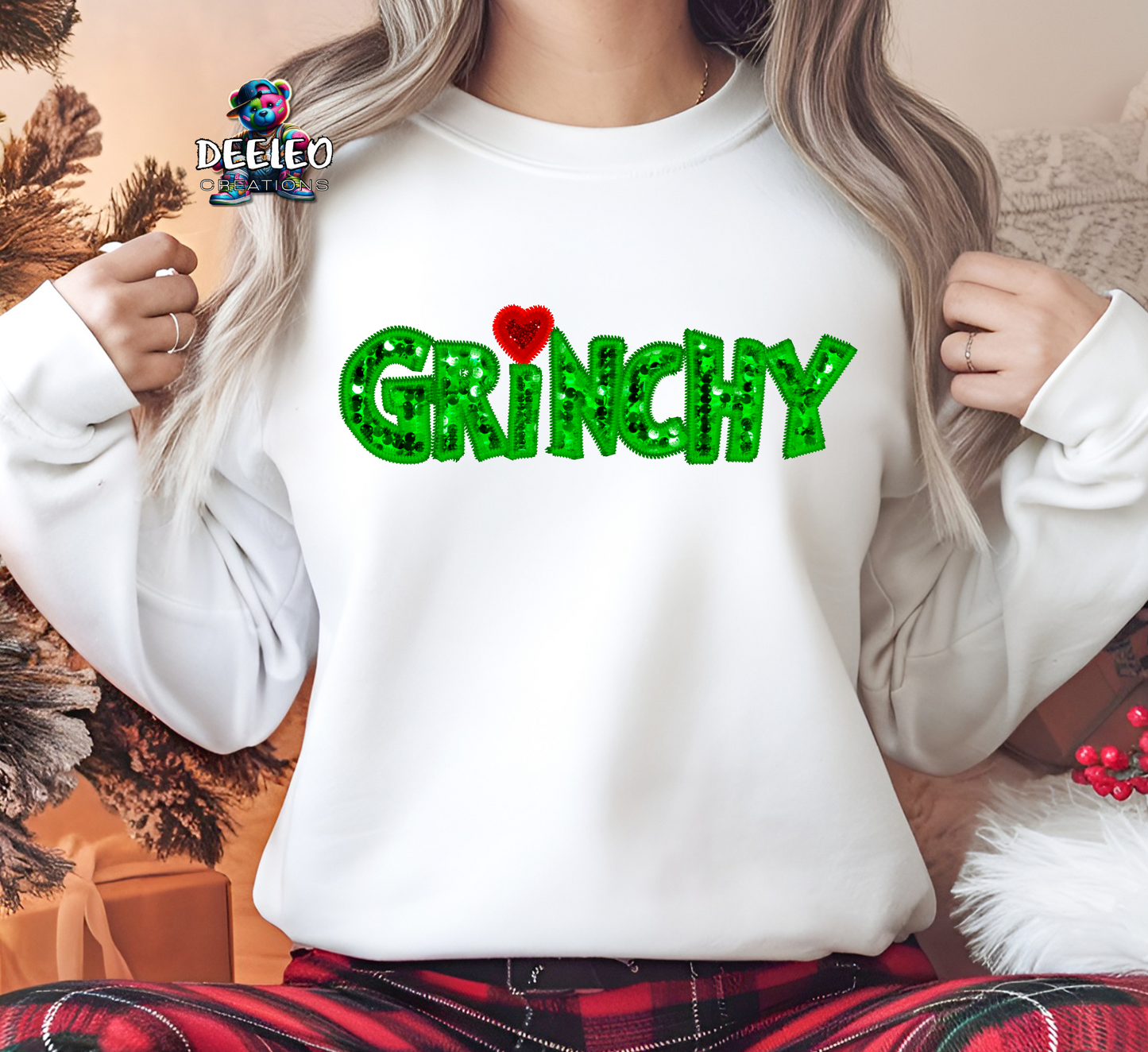 Faux Embroidery Grinchy Sweatshirt