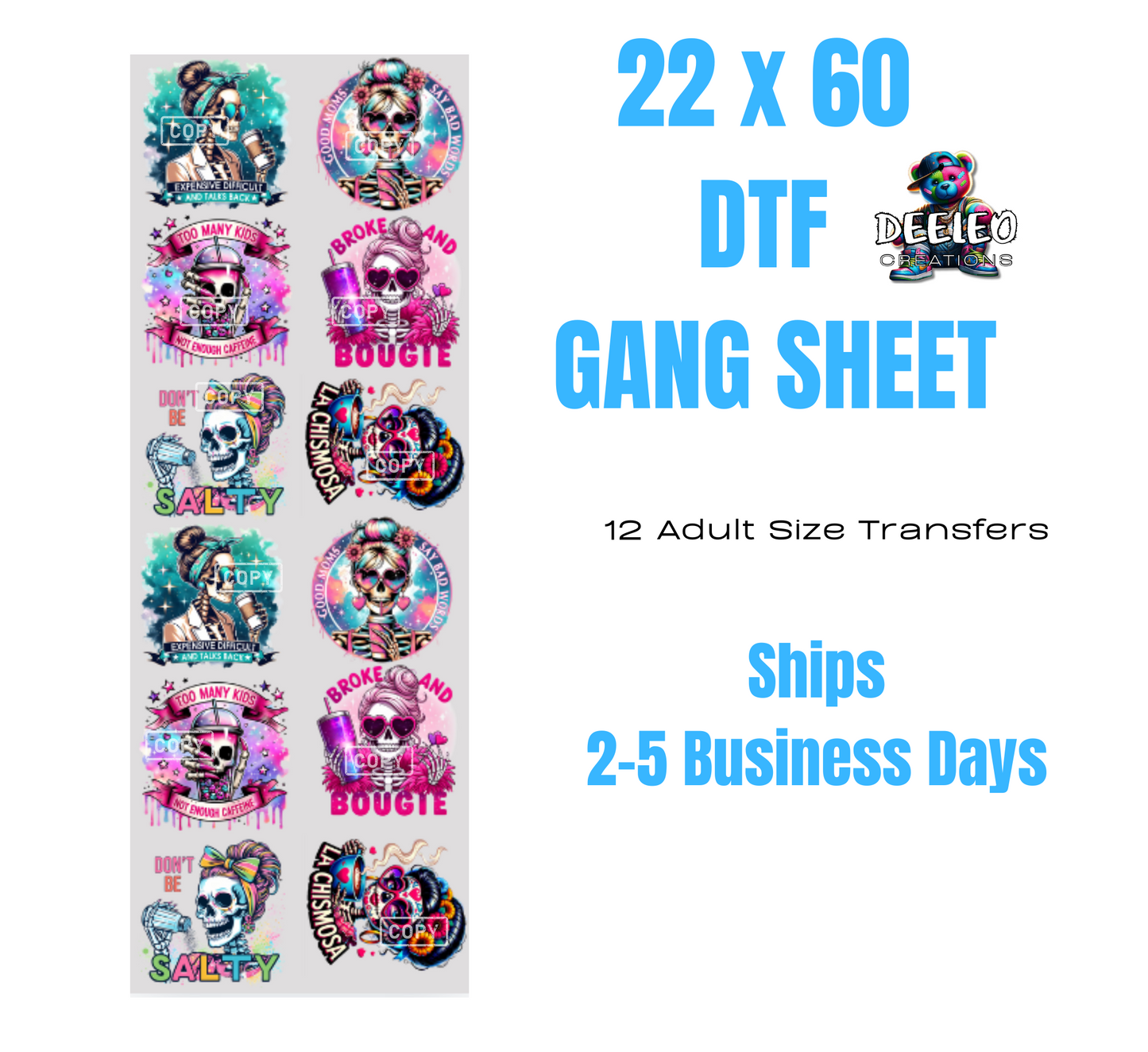22 x 60 DTF Gang Sheet (Skulls)