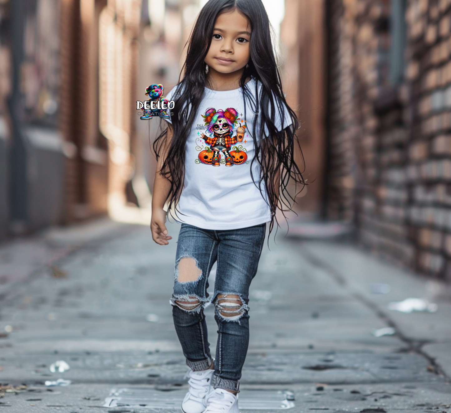 Fall Vibes Sugar Skull Girl Kids T-Shirt