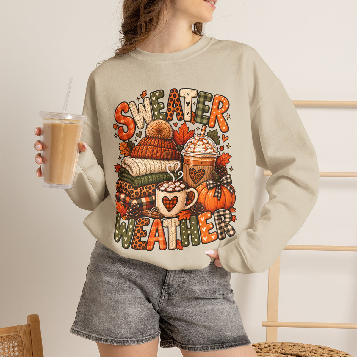 Sweater Weather Crewneck Sweatshirt | Fall Cozy Pumpkin Coffee Autumn