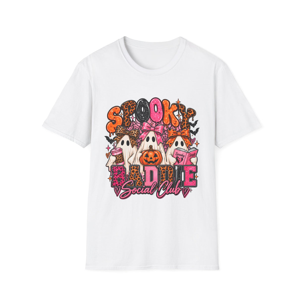 Spooky Social Club T-Shirt | Halloween Ghosts Pumpkin Pink