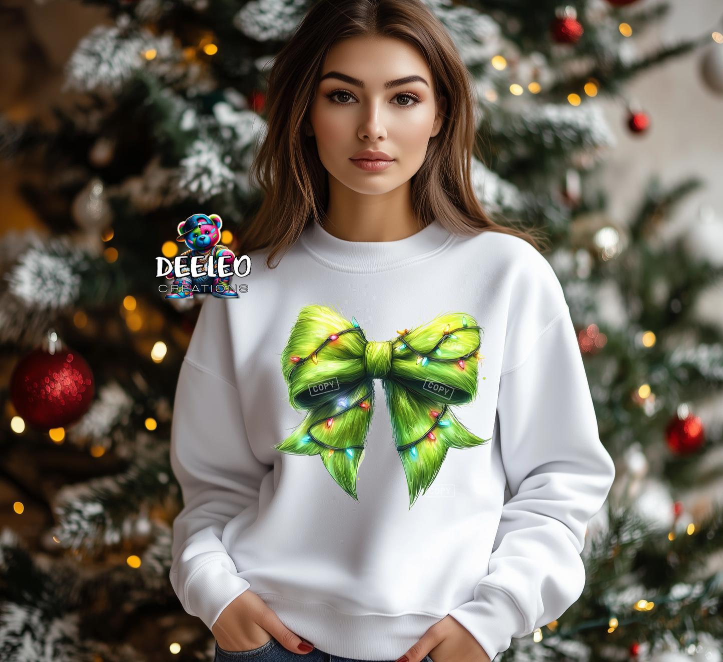 Green Guy Christmas Light Bow Sweatshirt
