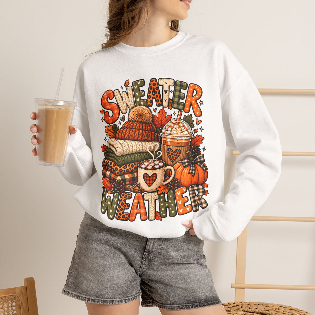 Sweater Weather Crewneck Sweatshirt | Fall Cozy Pumpkin Coffee Autumn