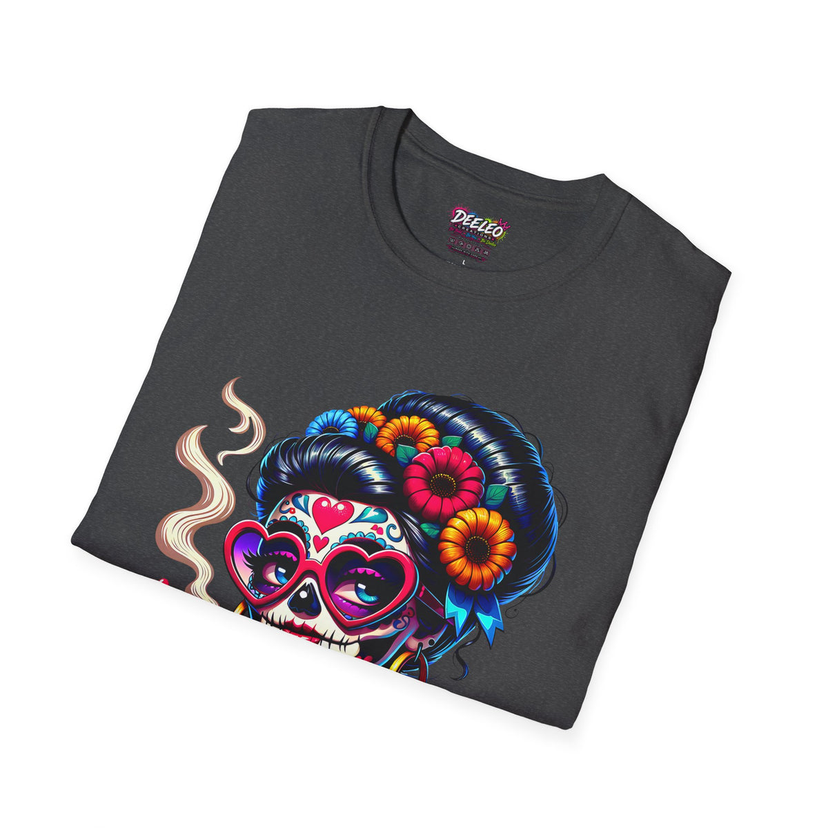La Chismosa (RED) sugar skull T-Shirt | Day of the Dead diva, heart sunglasses