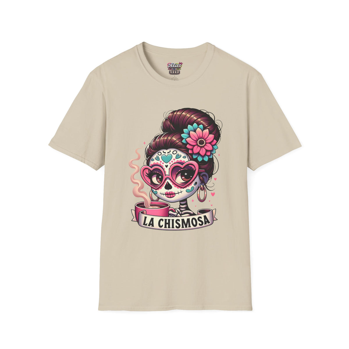 La Chismosa sugar skull T-Shirt | Day of the Dead diva, heart sunglasses