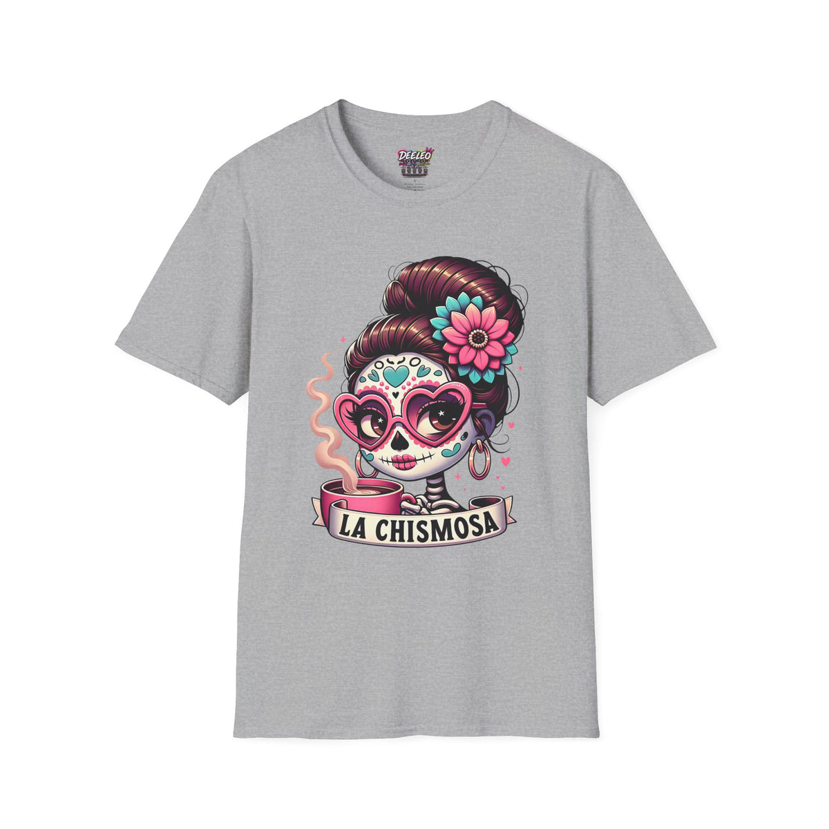 La Chismosa sugar skull T-Shirt | Day of the Dead diva, heart sunglasses