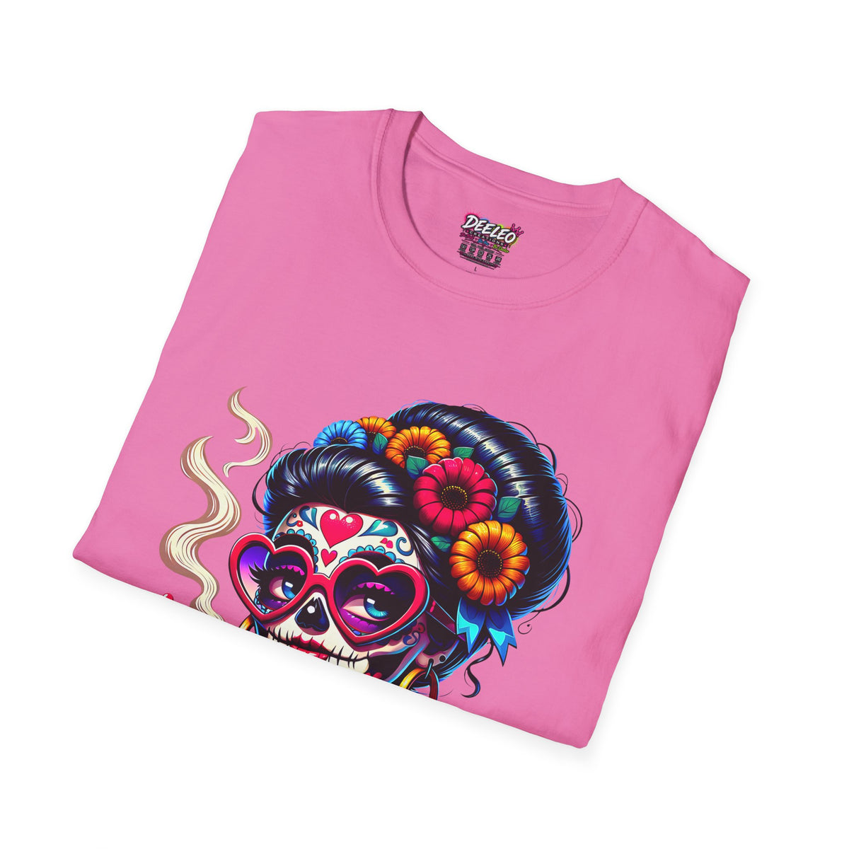 La Chismosa (RED) sugar skull T-Shirt | Day of the Dead diva, heart sunglasses