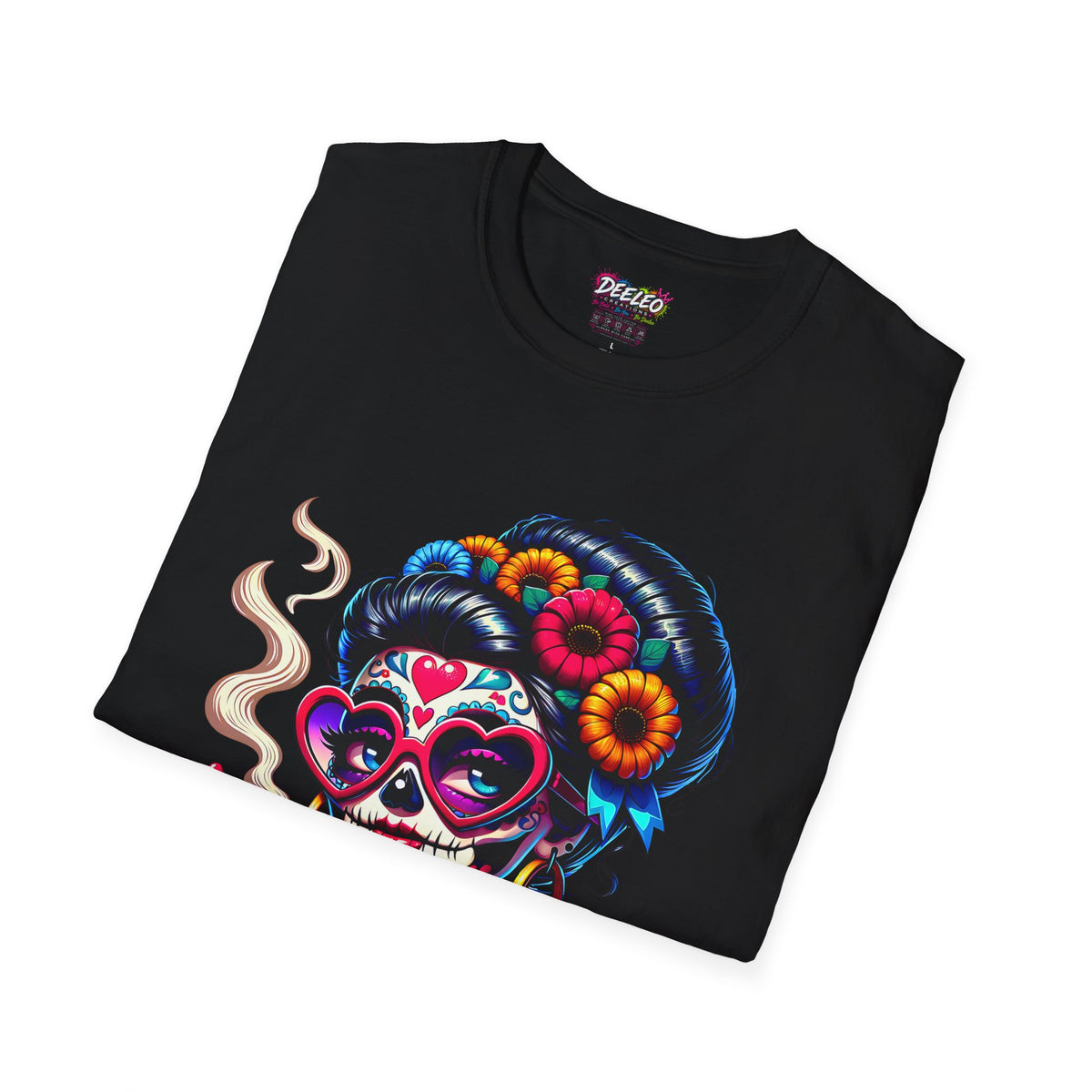 La Chismosa (RED) sugar skull T-Shirt | Day of the Dead diva, heart sunglasses