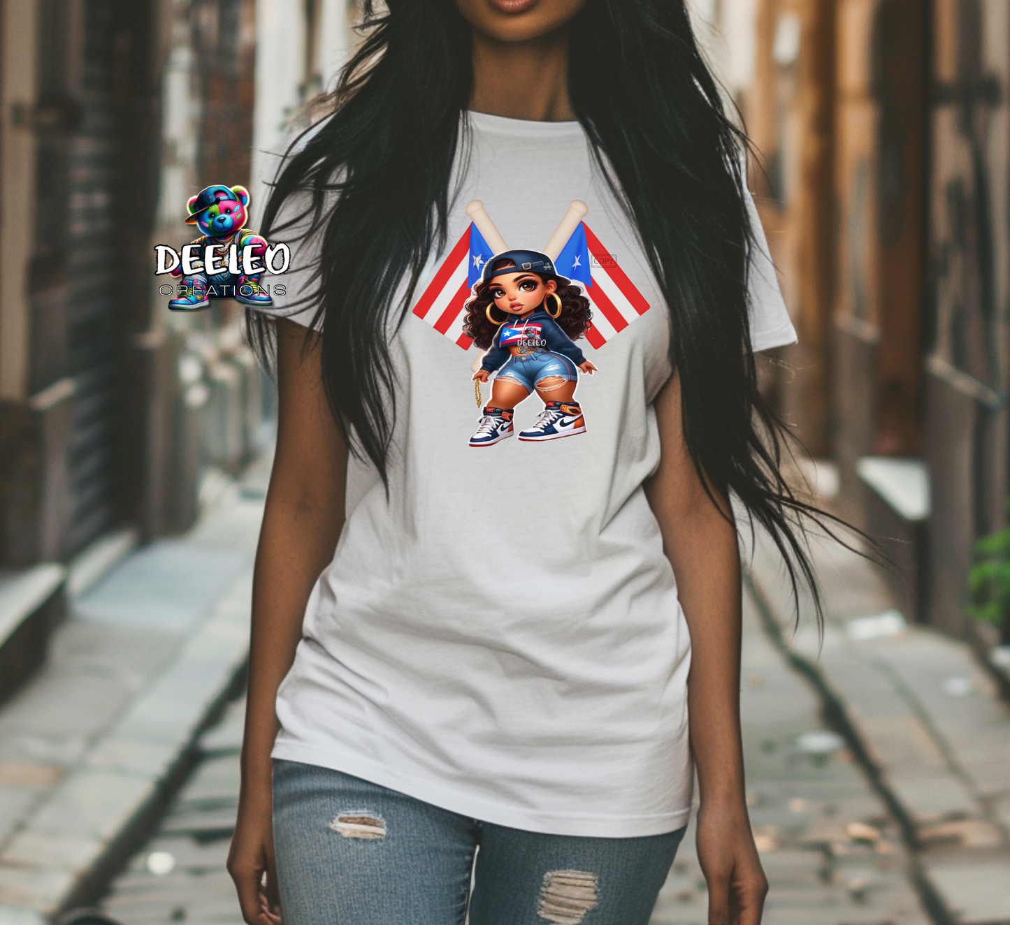 Boricua PR Flag Curvy Girlie T-Shirt