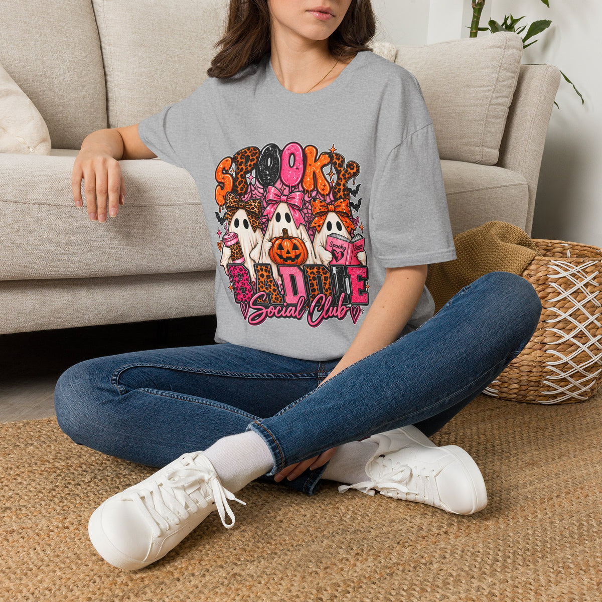 Spooky Social Club T-Shirt | Halloween Ghosts Pumpkin Pink
