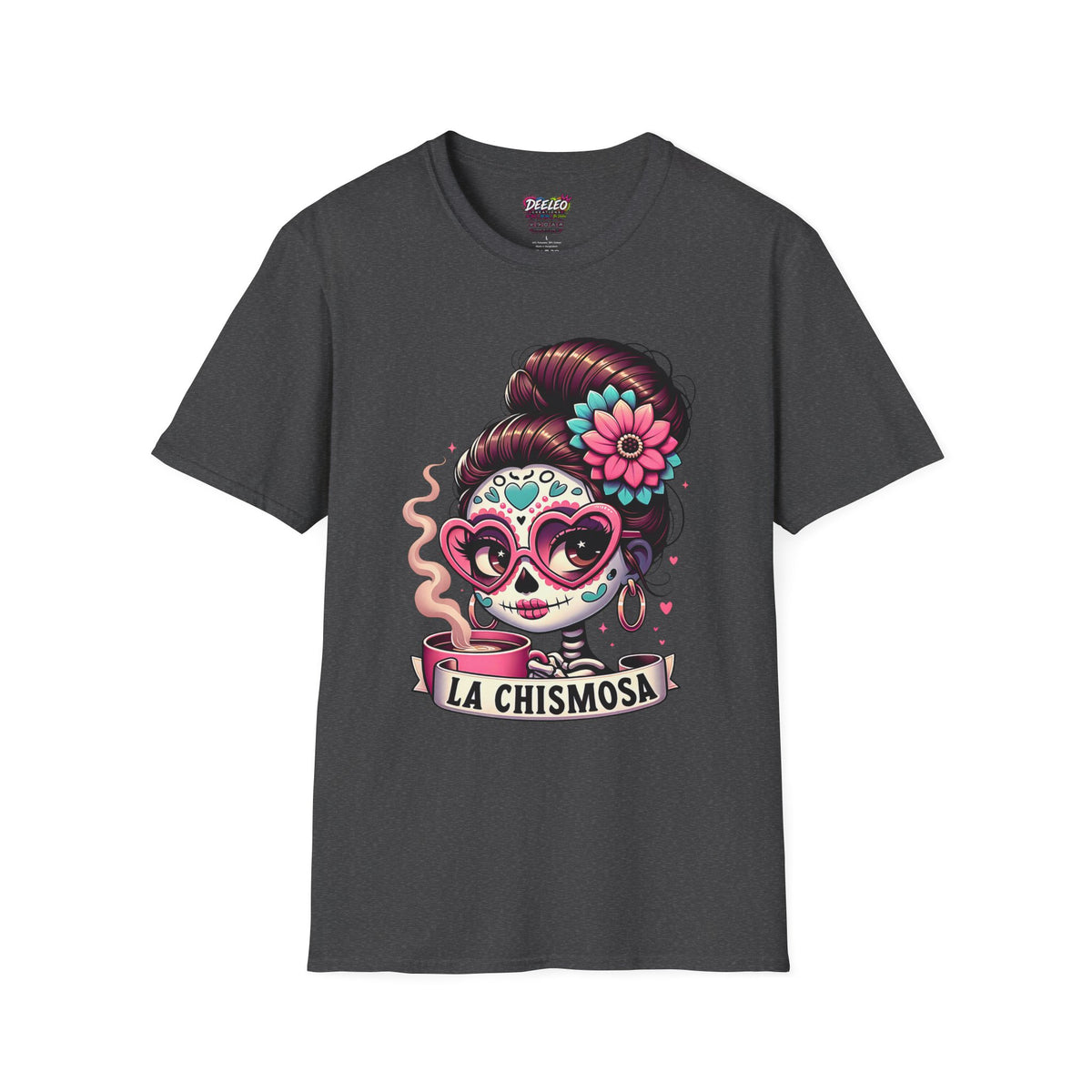 La Chismosa sugar skull T-Shirt | Day of the Dead diva, heart sunglasses
