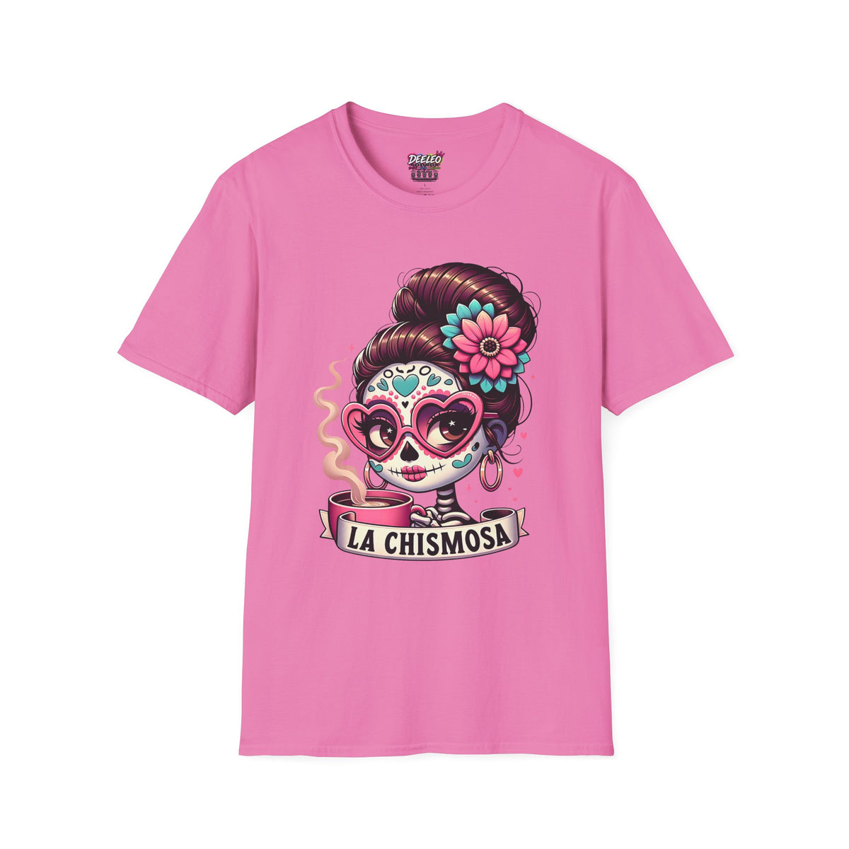 La Chismosa sugar skull T-Shirt | Day of the Dead diva, heart sunglasses