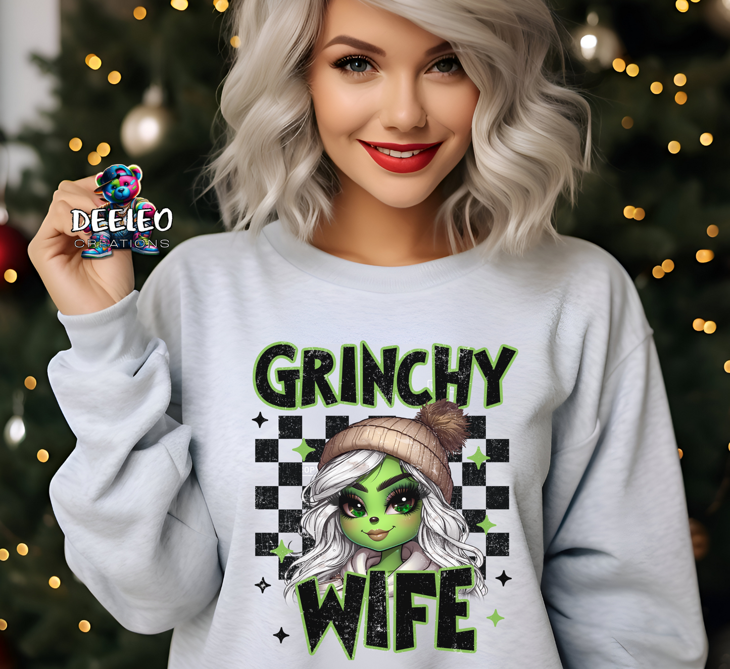 Grinchy Wife Checkered Sweatshirt
