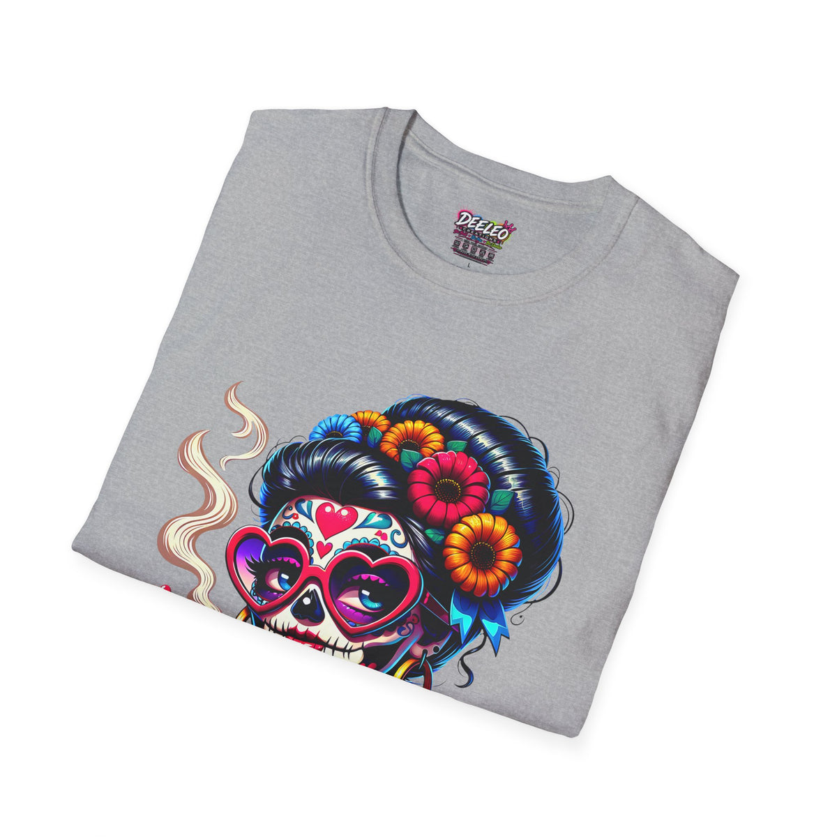 La Chismosa (RED) sugar skull T-Shirt | Day of the Dead diva, heart sunglasses