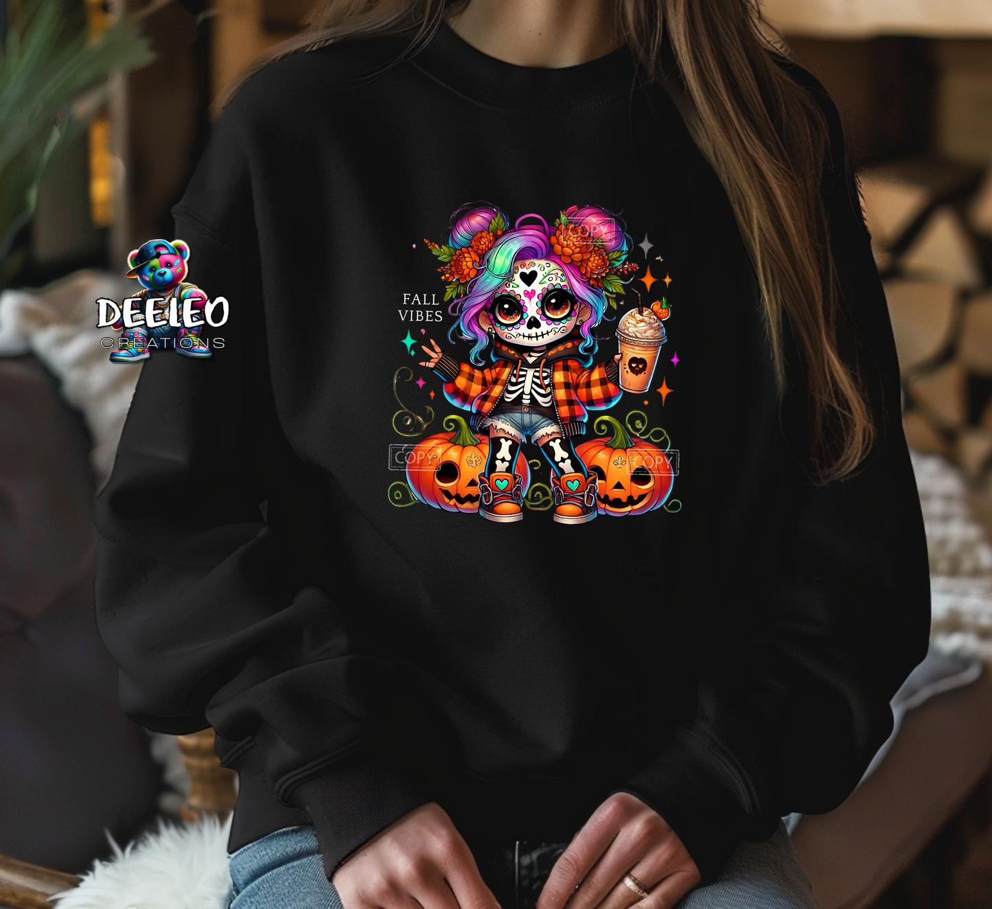 Fall Vibes Sugar Skull Girl Sweatshirt
