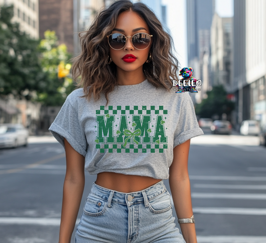 MAMA Green Checkered Clover T-Shirt