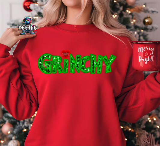 Faux Embroidery Grinchy Sweatshirt
