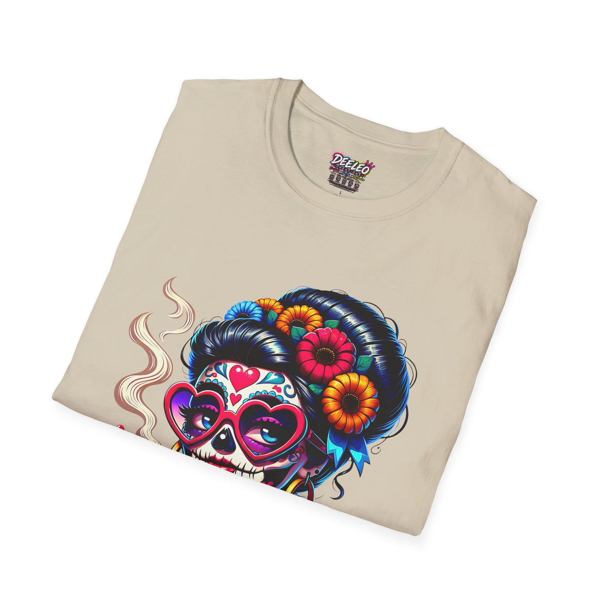 La Chismosa (RED) sugar skull T-Shirt | Day of the Dead diva, heart sunglasses