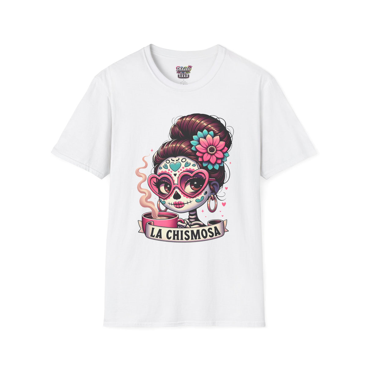 La Chismosa sugar skull T-Shirt | Day of the Dead diva, heart sunglasses
