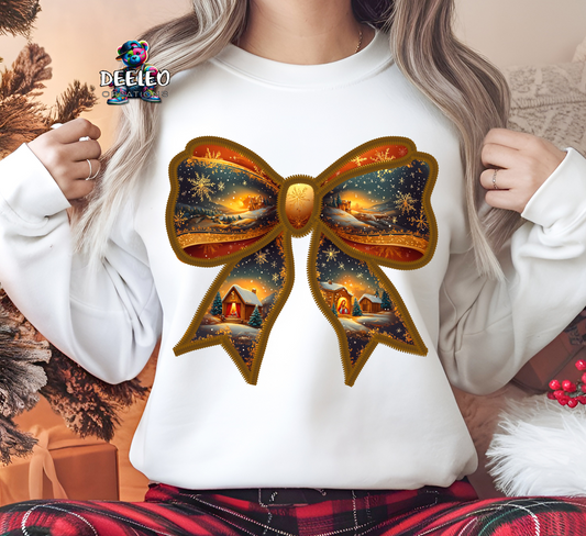 Faux Embroidery Christmas Bow Sweatshirt