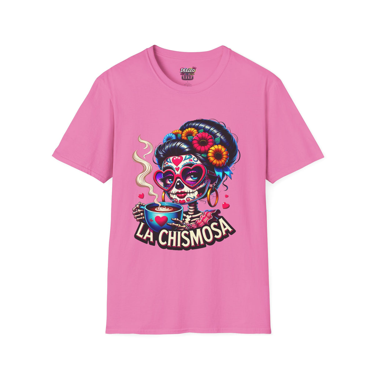 La Chismosa (RED) sugar skull T-Shirt | Day of the Dead diva, heart sunglasses
