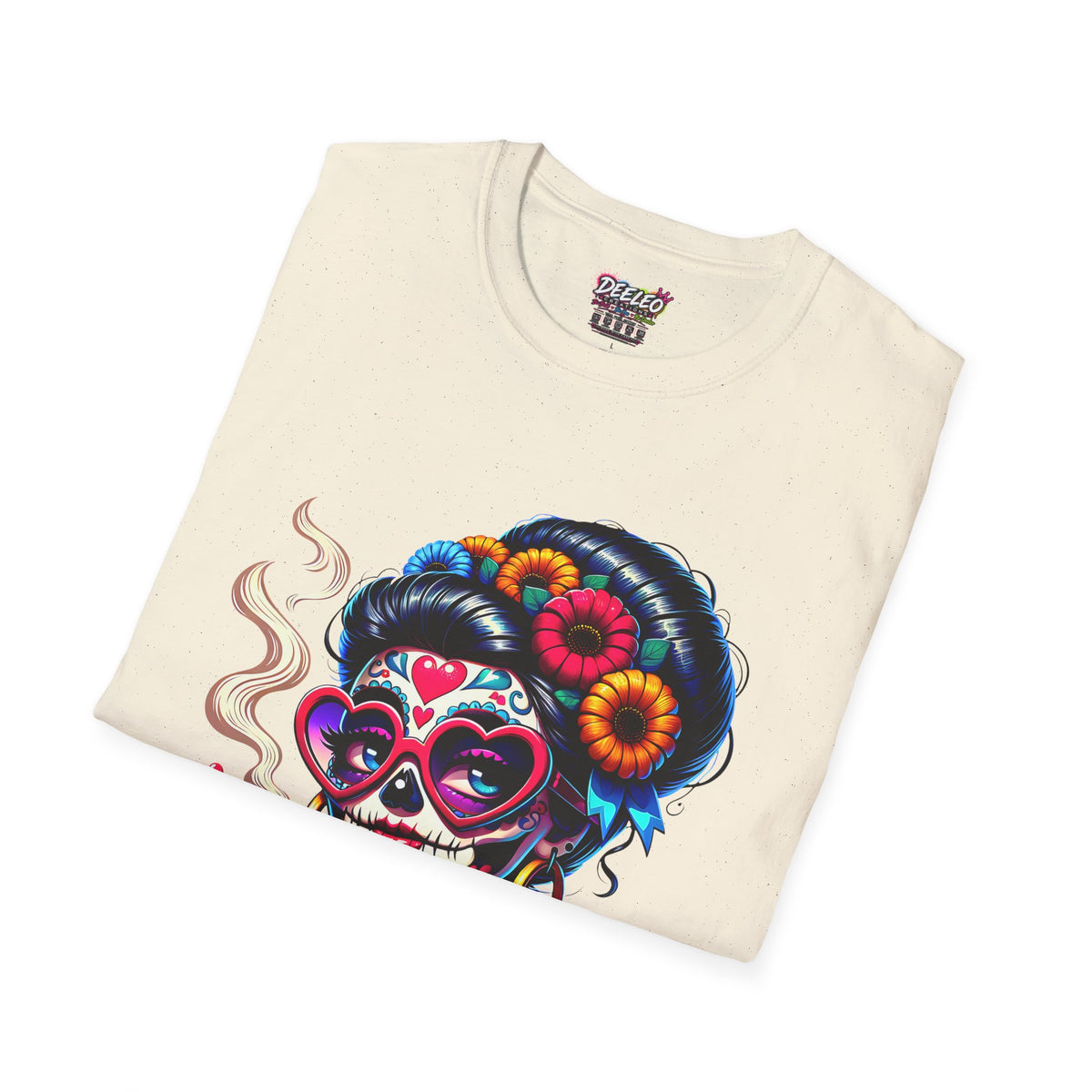 La Chismosa (RED) sugar skull T-Shirt | Day of the Dead diva, heart sunglasses