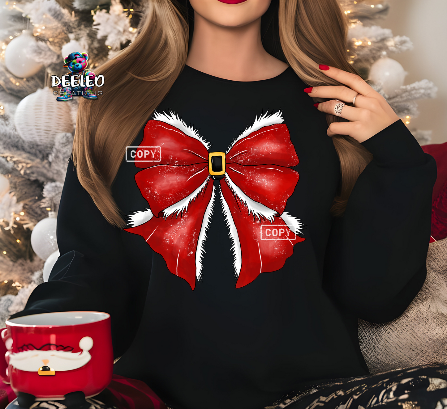 Red Santa Christmas Bow Sweatshirt