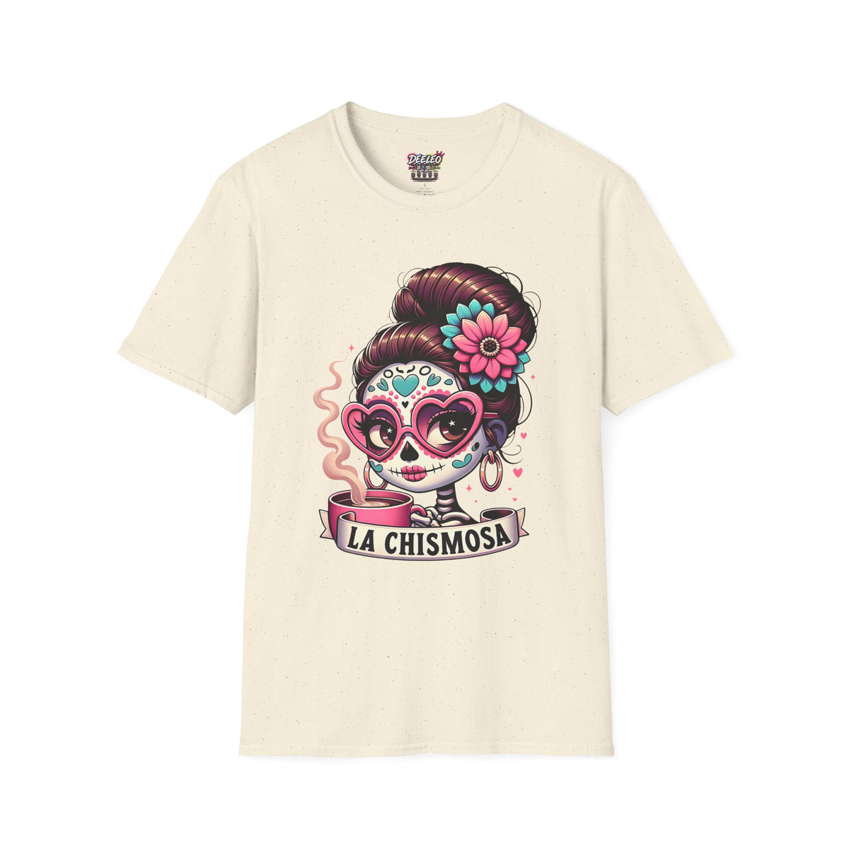 La Chismosa sugar skull T-Shirt | Day of the Dead diva, heart sunglasses