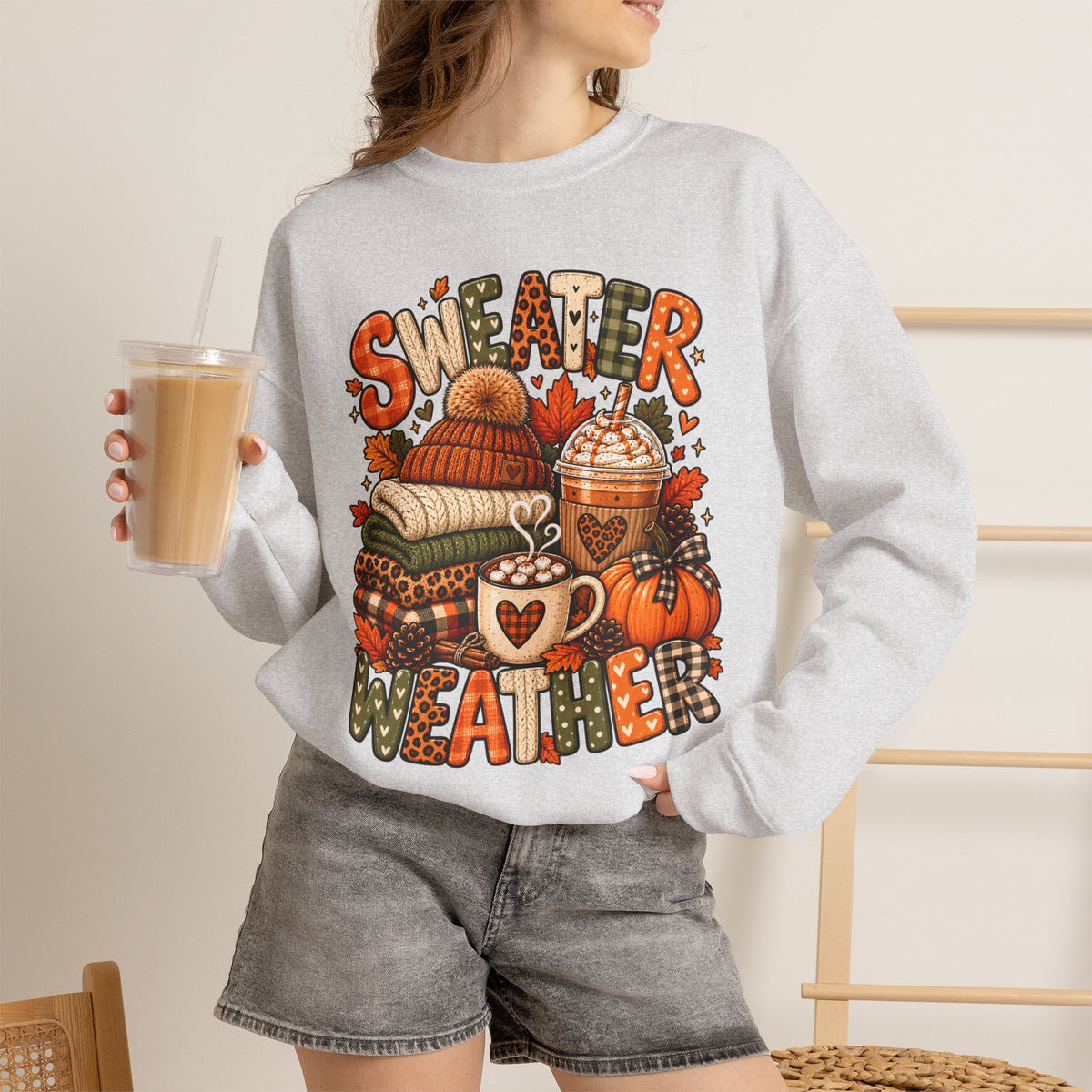 Sweater Weather Crewneck Sweatshirt | Fall Cozy Pumpkin Coffee Autumn