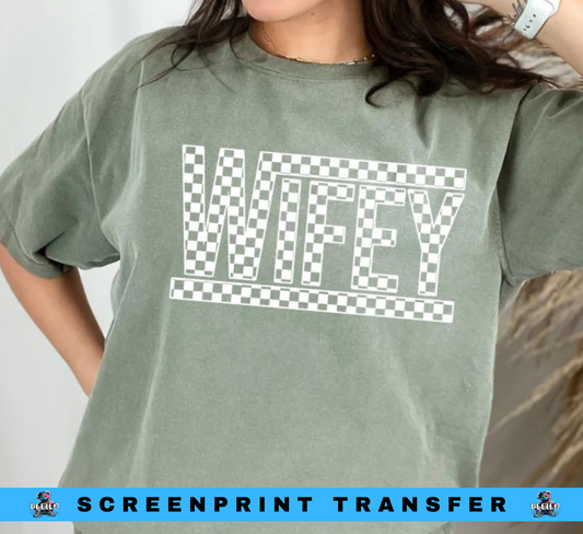 Checkered Wifey Single Color Screenprint Transfer