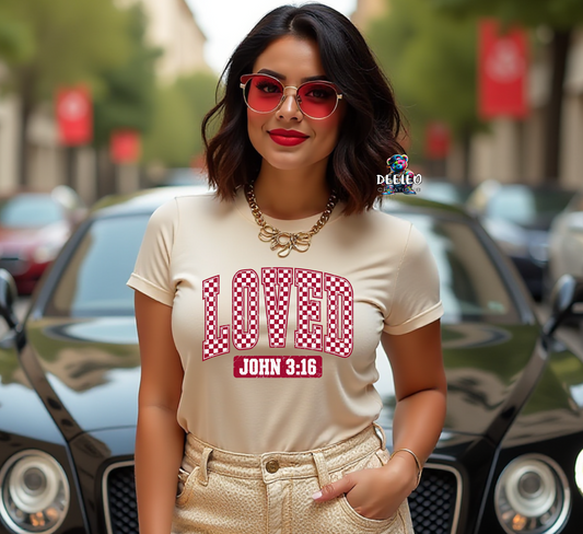 Checkered LOVED John 3:16 T-Shirt