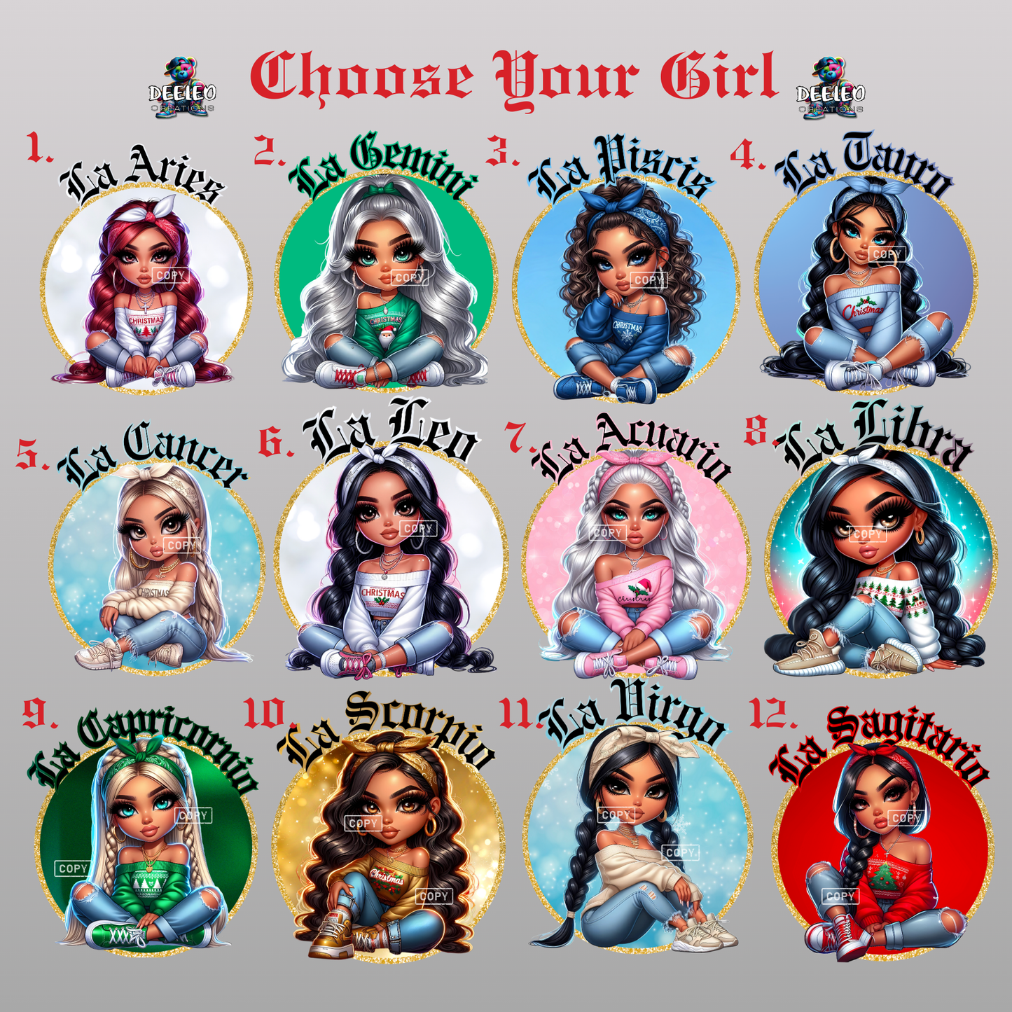 Christmas Zodiac Girls DTF Transfer