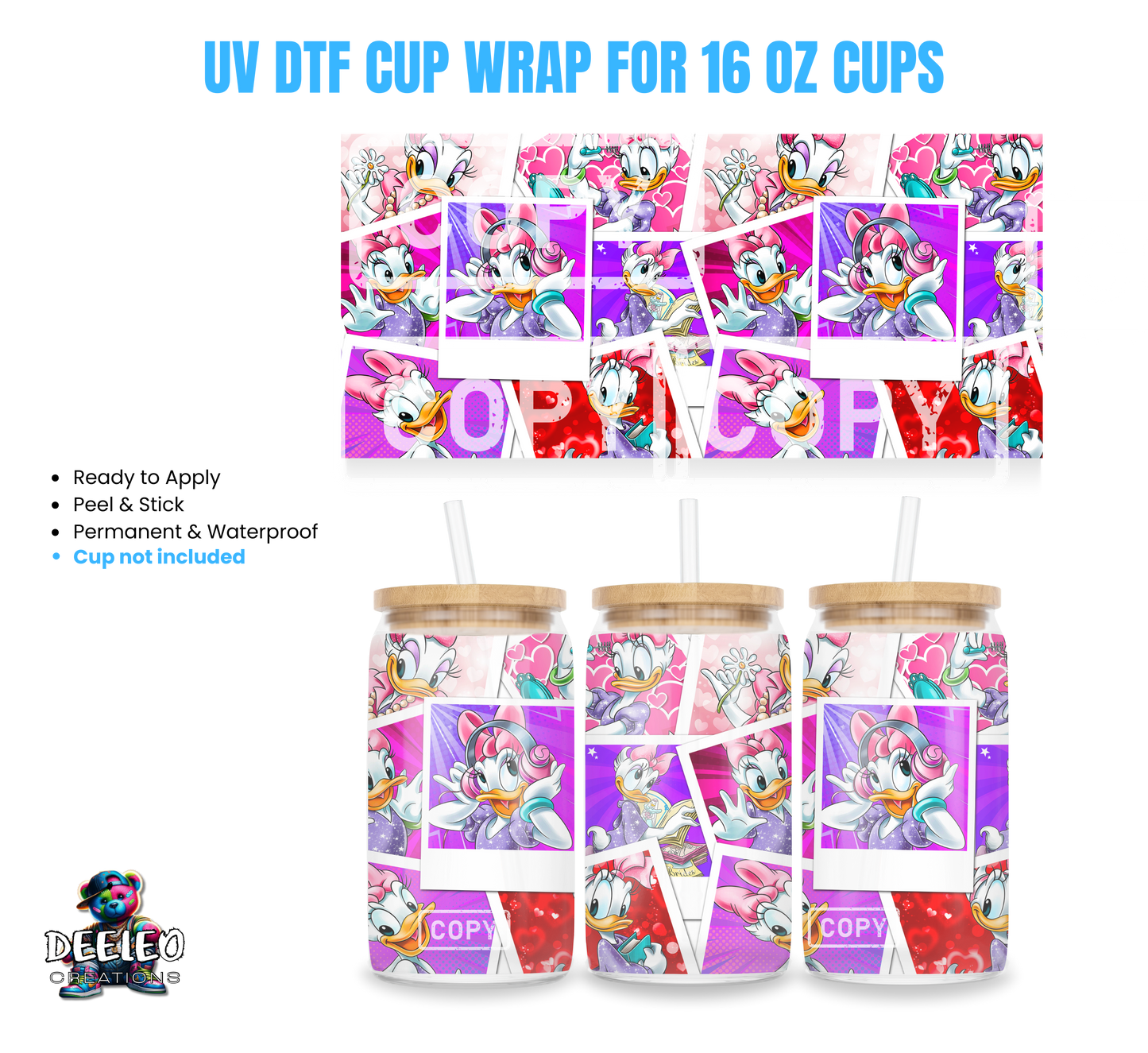 Daisy Duck UV DTF 16oz Cup Wrap