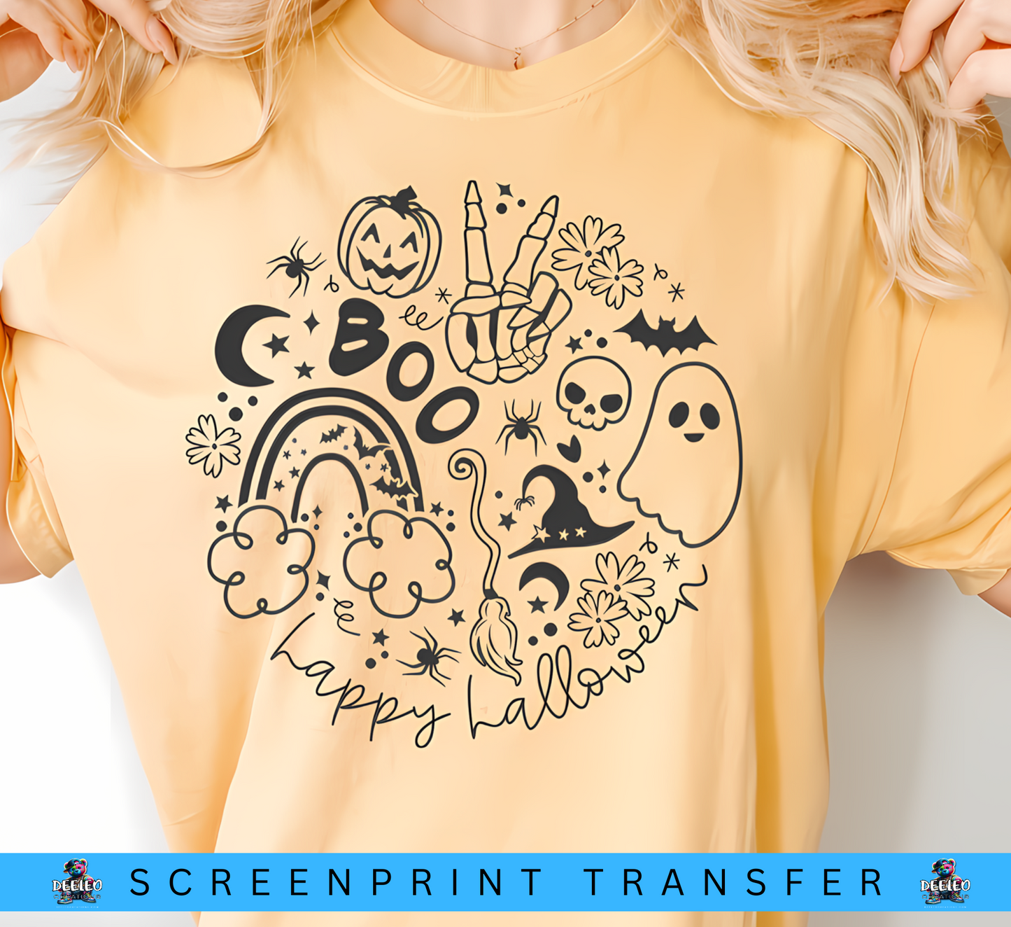 Boo Happy Halloween Single Color Screenprint Transfer