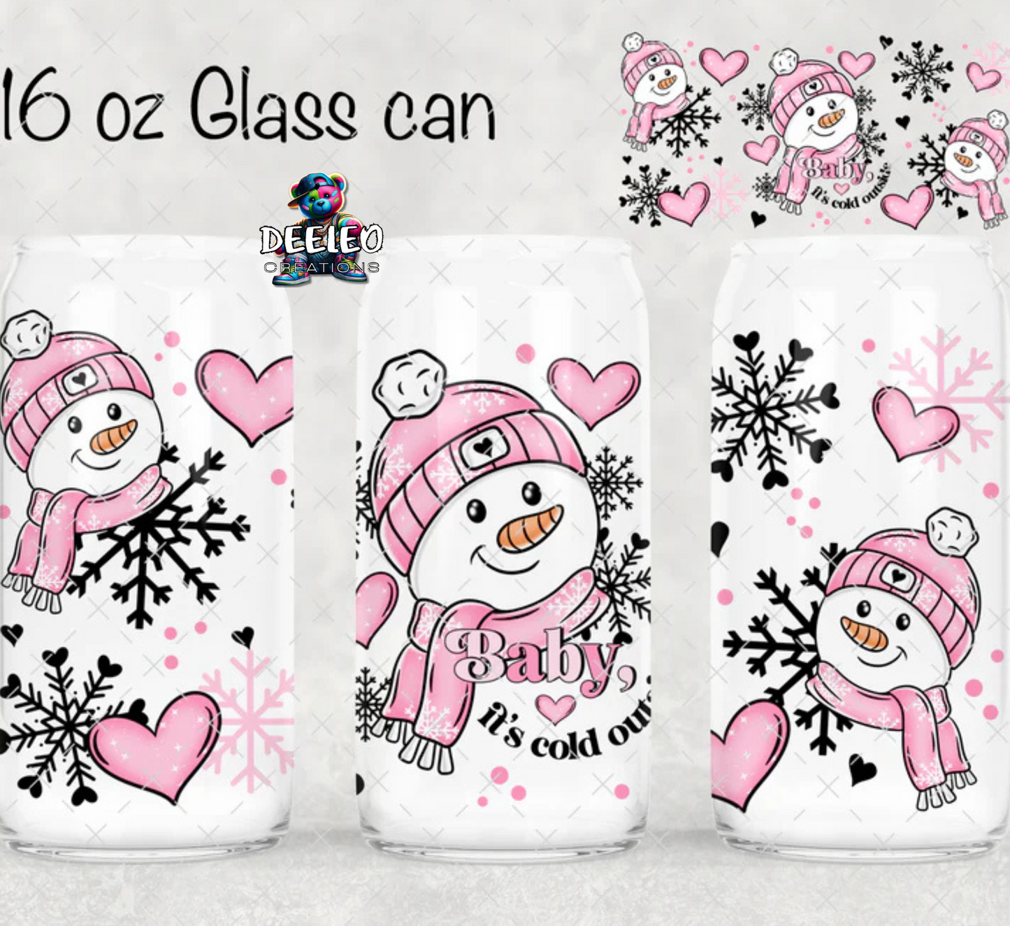 Pink Snowman Glass cup
