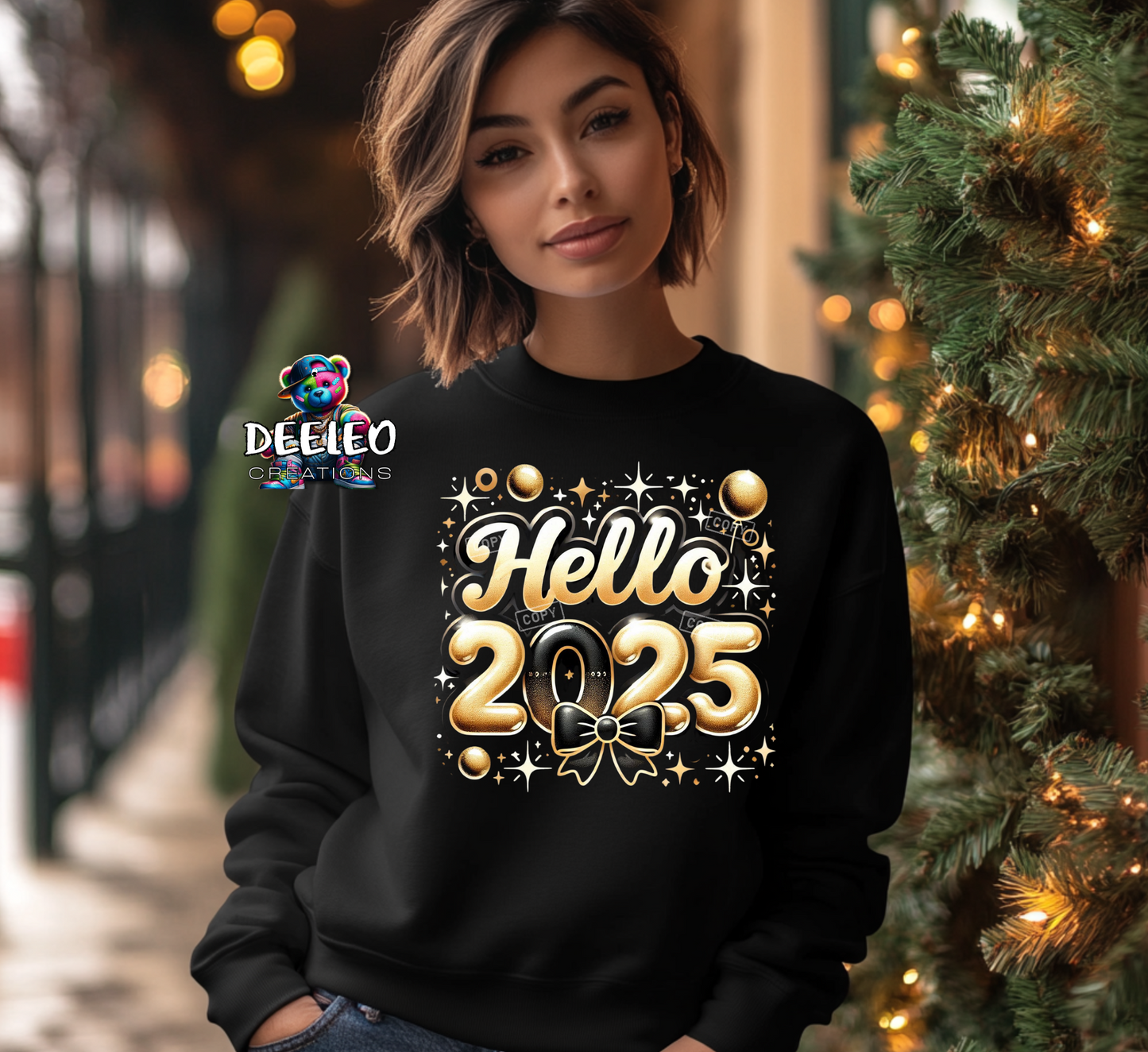 Black and Gold Hello 2025 Sweatshirt