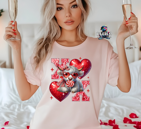 XOXO Valentine Highland Cow T-Shirt