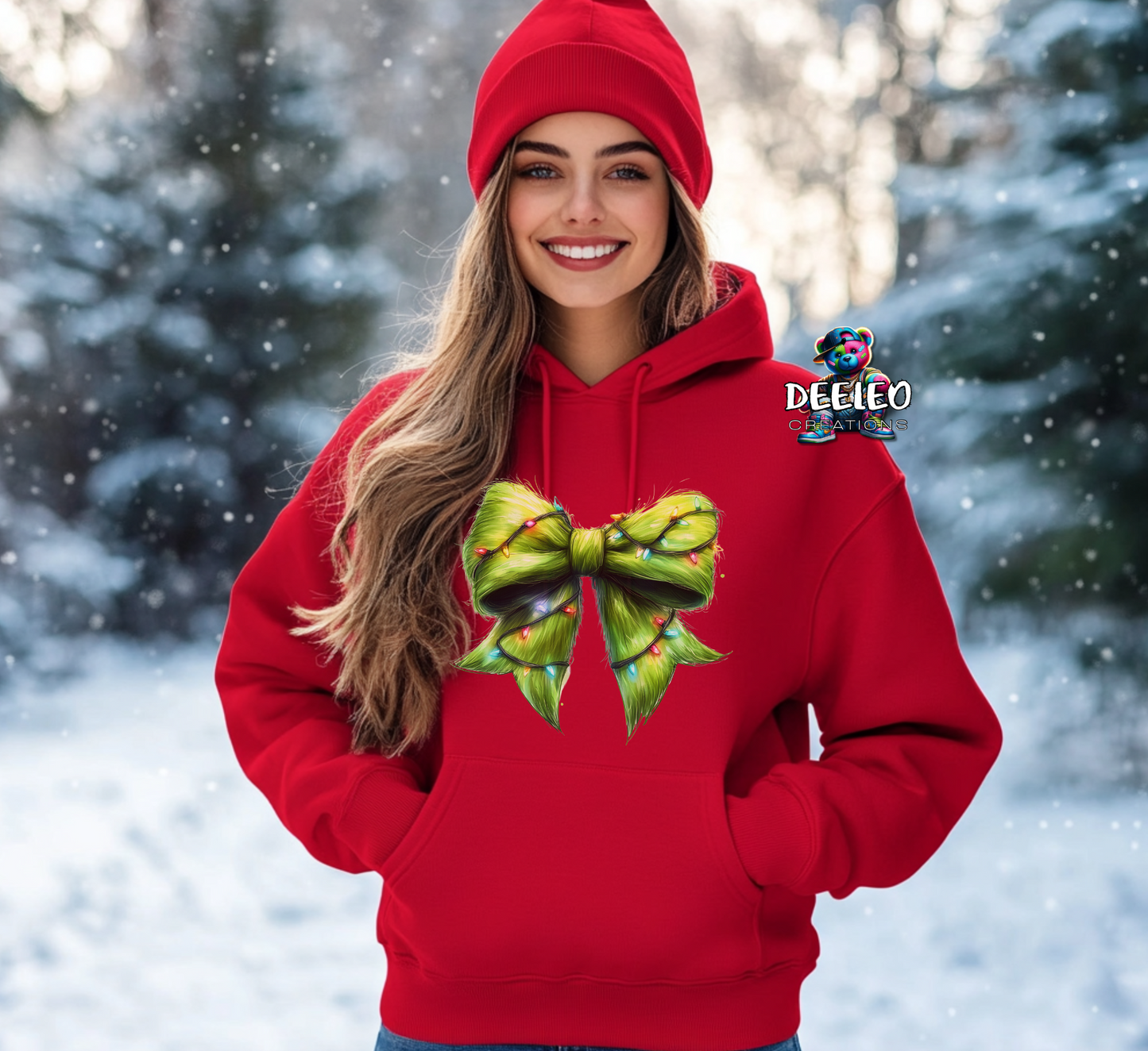 Green Guy Christmas Light Bow Sweatshirt