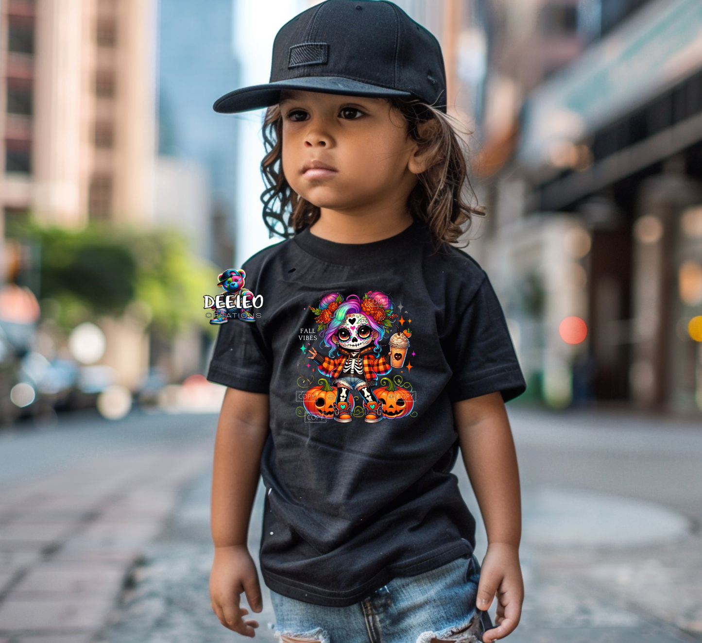 Fall Vibes Sugar Skull Girl Kids T-Shirt